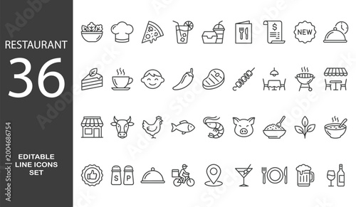 Fotografie Restaurant Line Editable Icons set