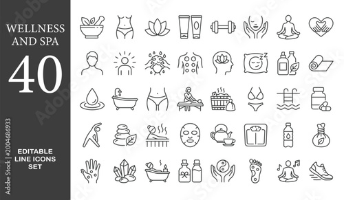Konstfotografi Wellness and Spa Line Editable Icons set