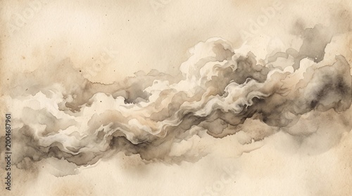 Vintage sepia cloud texture with soft, puffy clouds on a warm beige background, evoking a nostalgic feel.