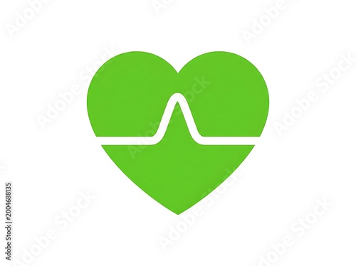 Green heart health symbol, medical heartbeat icon, eco friendly wellness sign, cardiovascular logo