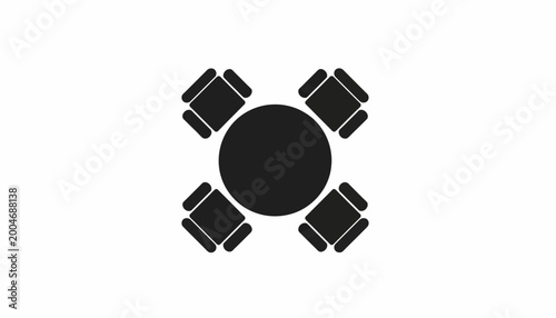 Black conference table, meeting room furniture, office table icon, vector graphics