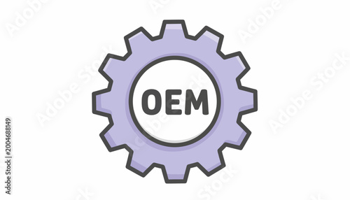 OEM gear icon, industrial cog symbol, purple mechanical logo, vector illustration