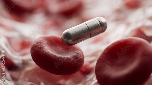 Nanobot capsule navigating red blood cells precision medicine