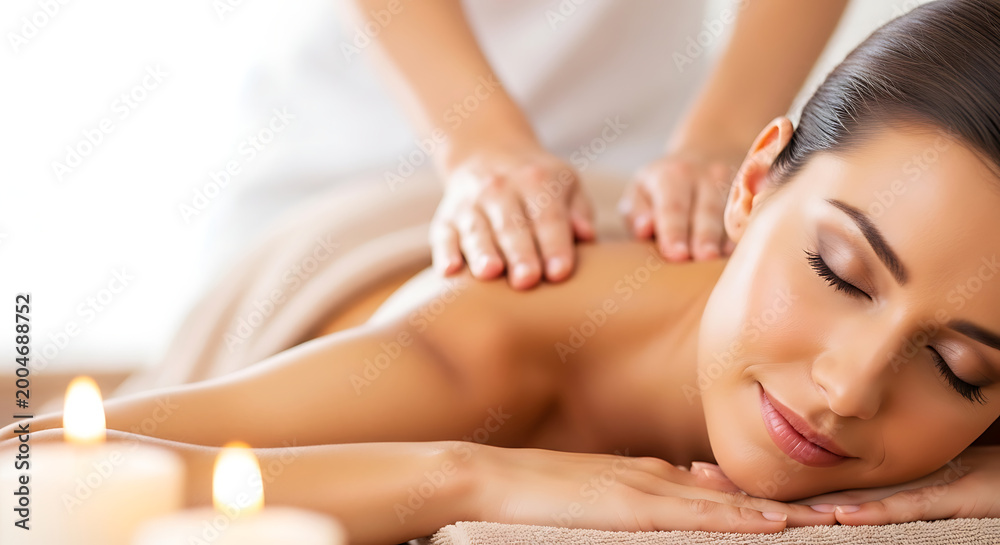 Obraz premium Woman receiving a relaxing back massage at a spa with candles