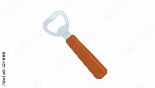 Obraz na plátně Brown bottle opener, metal cap remover, vector illustration, kitchen tool, beer
