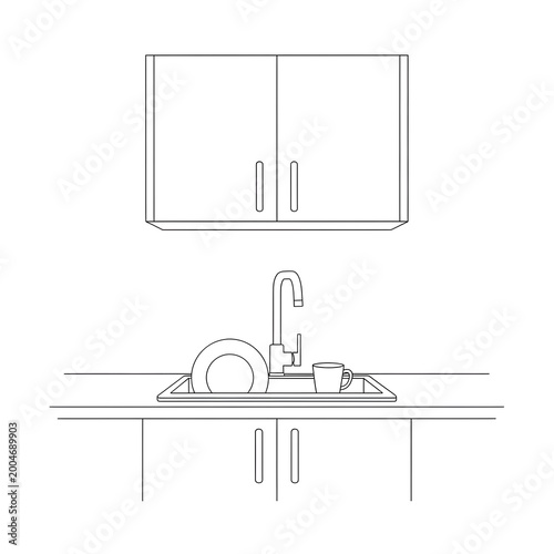 Kitchen sink and cabinet line drawing