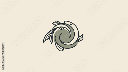 Bild auf Leinwand Two stylized fish entwined in a circular pattern against a muted background