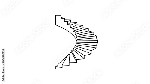 Fotografie Minimalist black line drawing of a curving spiral staircase