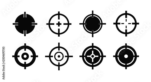 Crosshair target icons set black silhouette high quality