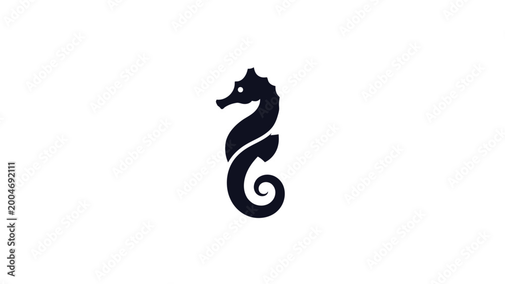 Obraz premium Dark silhouette of a seahorse with a curled tail on a white background