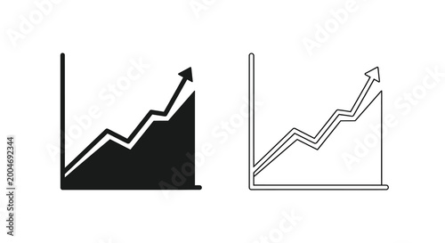 Obraz na plátně rising graph icon set black and white line silhouette