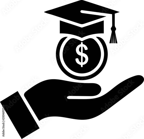 Financial aid for education and offering graduation cap and money silhouette icon design