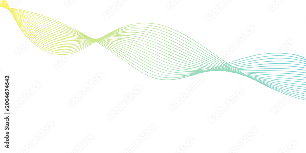 Fototapeta premium flowing wave of gradient lines in yellow and green, isolated on white background.