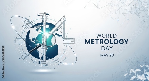 world metrology day globe with satellite and measurement tools illustration