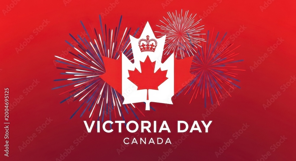 Fototapeta premium victoria day canada celebration with maple leaf fireworks and national flag