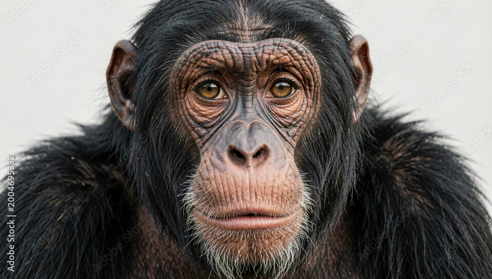 Naklejka premium The monkey's eyes are open wide and it looks directly at the camera.
