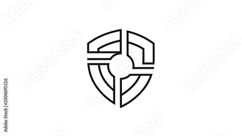 Geometric shield emblem with circular center and segmented outline