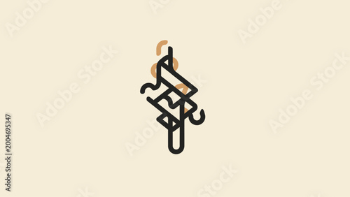 Abstract geometric line art in black and tan on a beige background