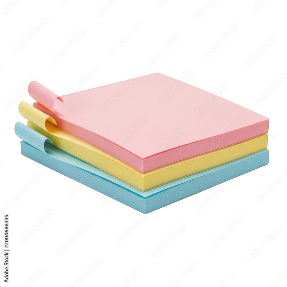 Fototapeta premium Stack of colorful sticky notes memo pads isolated on transparent background 