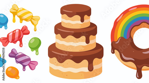 Foto A vibrant and playful image of assorted candies, ideal for illustrating sweetnes