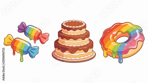 A vibrant and playful image of rainbow-colored candies, perfect for conveying sweetness, joy, and indulgence in advertising or website design. The dri