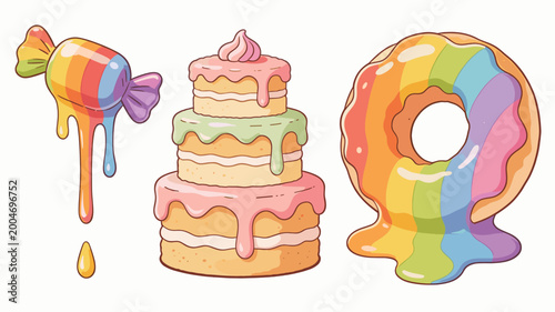 A whimsical illustration of melting candy creates a playful and delightful mood. Ideal for branding, product packaging, or confectionery-related marke