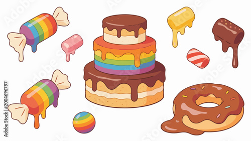A cheerful illustration of melting rainbow candy. Ideal for playful designs, sweet treat promotions, and vibrant content marketing, evoking joy and in