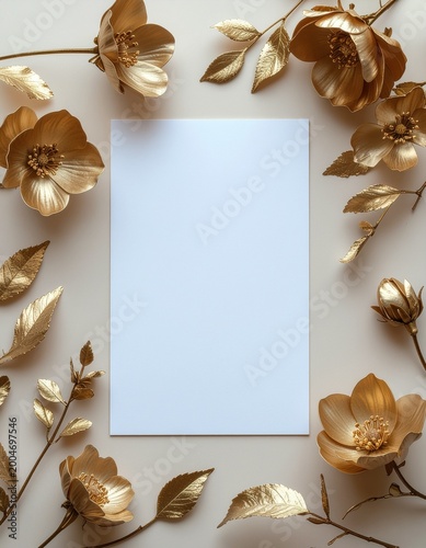 Luxury Mother’s Day Card With Gold Floral Elements And Copy Space, Elegant Minimal Design Without Text