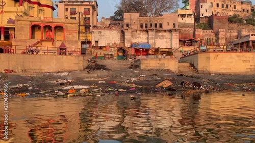 Varanasi at daybreak, as seen from the river Ganges in India