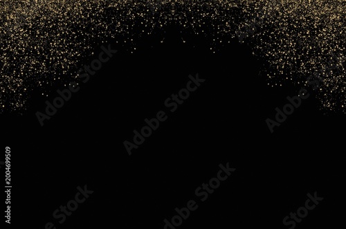 Wet Metallic Gold Brush Stroke with Glitter Particle Splash Luxury Shimmer Overlay Element On Black Backgroung