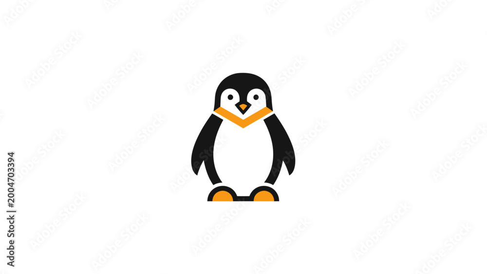 Fototapeta premium A minimalist cartoon penguin with orange accents stands on white