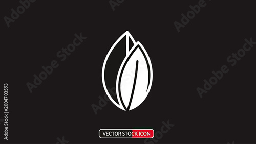 Foto Simple white line art icon of two stylized leaves on a dark background
