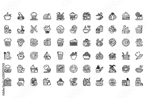 Set of culinary and kitchen food doodle icons