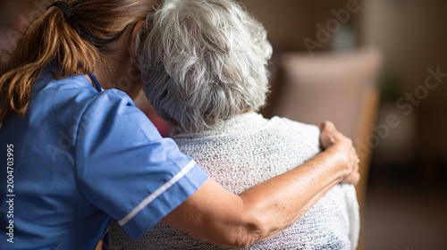 Caregiver Comforting Elderly Patient in Home Setting