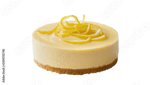 Quadro su tela Round lemon cheesecake with graham cracker crust and candied lemon zest, isolate