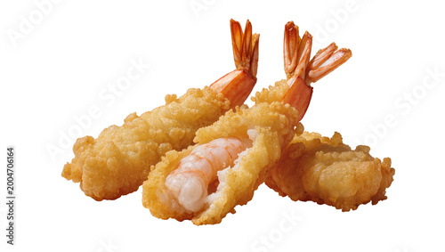 Tableau sur toile Crispy golden fried shrimp tempura pieces, isolated on transparent background