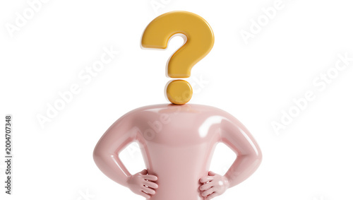Canvastavla Pink abstract figure with yellow question mark head, isolated on transparent bac