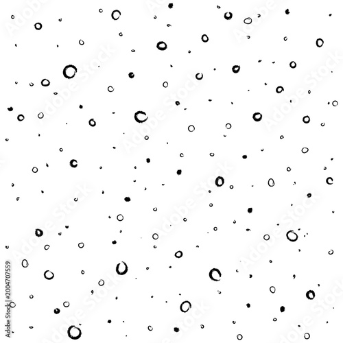 Seamless pattern with scattered ink dots, abstract grunge texture. Hand drawn circles, monochrome black and white style. Minimal repeat background for textile, packaging, wallpaper, modern design