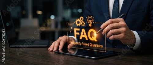 Business faq session office environment digital interaction modern workspace close-up view enhancing customer engagement with technology