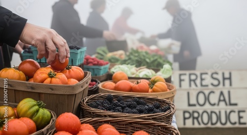 Fresh produce on display at a local farmers market with a variety of fruits