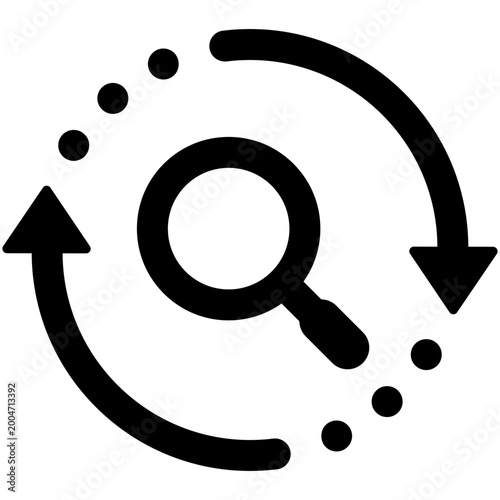 Fotografie Black single magnifying glass sync line icon, simple repeat search flat design v