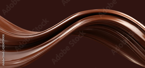 Abstract chocolate waves on a neutral background. Liquid chocolate flows, liquid. 3D texture, gradient, food. Black, milky, white. For designers, advertising, IT.
