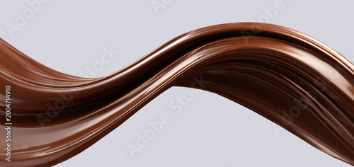 Abstract chocolate waves on a neutral background. Liquid chocolate flows, liquid. 3D texture, gradient, food. Black, milky, white. For designers, advertising, IT.