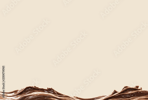 Abstract chocolate waves on a neutral background. Liquid chocolate flows, liquid. 3D texture, gradient, food. Black, milky, white. For designers, advertising, IT.