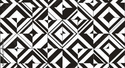 Принти на полотні Seamless Abstract Geometric Op-Art Pattern: Monochrome Black and White Vector