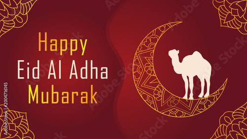 Elegant Eid al Adha Mubarak Islamic Background with Mosque Line Art and Crescent Moon