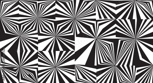 Quadro su tela Abstract Geometric Sunburst Pattern Seamless Black and White Op Art Background