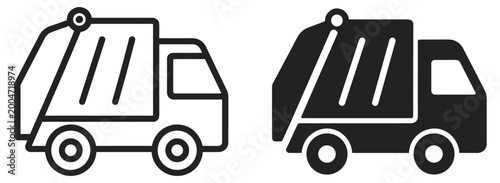 Tableau sur toile garbage truck vector icon set with outline and solid filled style on transparent