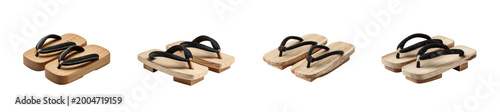 Traditional japanese wooden geta sandals in various styles isolated on transparent background