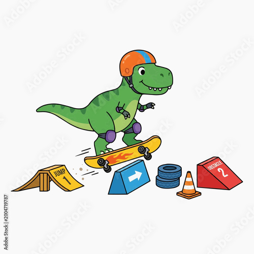 Skateboarding Dinosaur Jumping Ramp